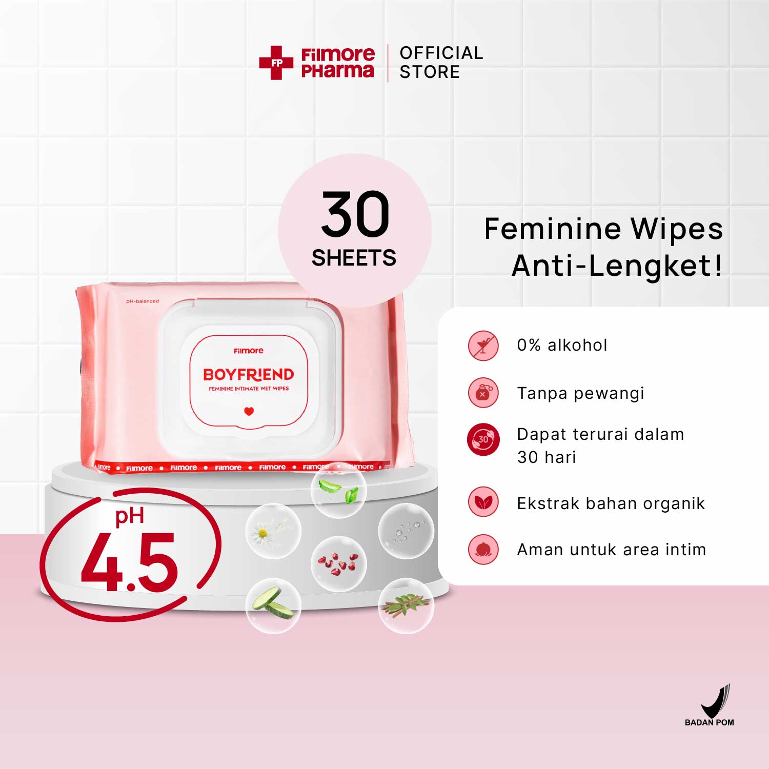 biodegradable feminine wipes, tisu basah khusus area intim, anti lengket